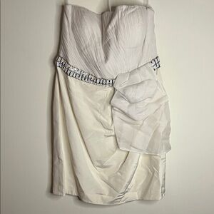 100% Silk Kay Unger Strapless Cream Dress with Silver Accents